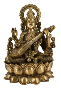 Weißwal Antik Maa Saraswati Messing Statue Religiöse Göttin Skulptur Idol  - Bild 1 von 5