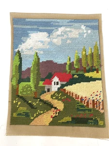 Completed Needlepoint Canvas Sampler Picture Italy Tuscany France Country ArtSew - Picture 1 of 5