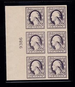 US 535 3c Washington Plate #9386 Block 6 Unused XF OG NH SCV $130 (BB10) - Picture 1 of 2