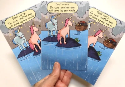 3 Cards Recycled Greetings FUN Happy Birthday Jonah's Ark left Unicorns behind - Image 1 of 4