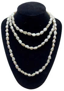 47" Natural Classic White 7-11MM Baroque Pearl Necklace 71.69G - Picture 1 of 20