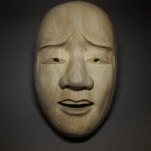  QH055 - 21*13*7 CM Hand Carved Camphor Wood Japanese Noh Mask MASK  - Picture 1 of 3