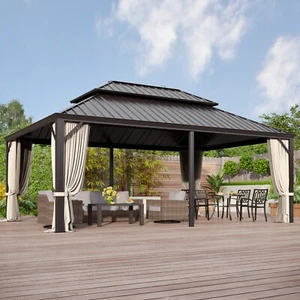 14'x20' Gazebo Hardtop Outdoor Gazebo Pergolas with Double Roof Galvanized Steel - Picture 1 of 10