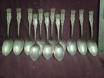 12pc Wm A. ROGERS NICKLE SILVER VIOLET OVAL SOUP SPOON 7" monogram PAA - Image 1 of 4