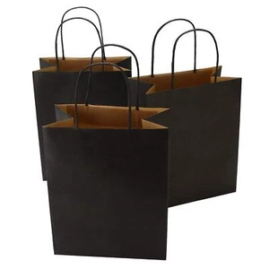 50Pcs Gift Bags Medium 8x4.75x10.5 Inches Black Paper Bags Shopping Bags With... - Picture 1 of 6