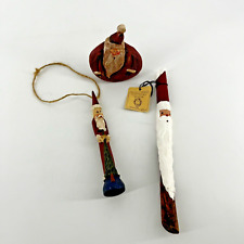 Lot of 3 Vintage Primitive Folk Art Santa Figures 2 Ornaments 1 Freestanding