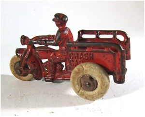 Vintage Cast Iron Motorcycle Crash Car Toy 1930's Red 4-1/2" Lg, 3" Tall 5998 - Picture 1 of 5