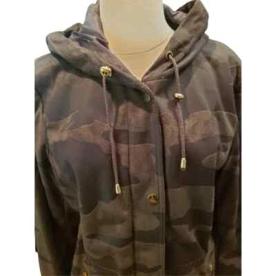 NUEVO SIN ETIQUETAS Abrigo Chaqueta Kensie Camuflado Talla L Cremallera Frontal Capucha ~ Cintura con Cordón ~ Bolsillos Foto 1 de 4