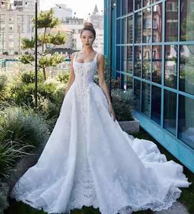 Robe Mariage Lace Wedding Dress Pearls Detachable Train For Bride Dresses - Picture 1 of 7