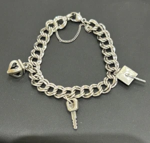 JAMES AVERY STERLING SILVER CHARM BRACELET WITH 3 AVERY CHARMS--DOUBLE CURB--7" - Picture 1 of 2