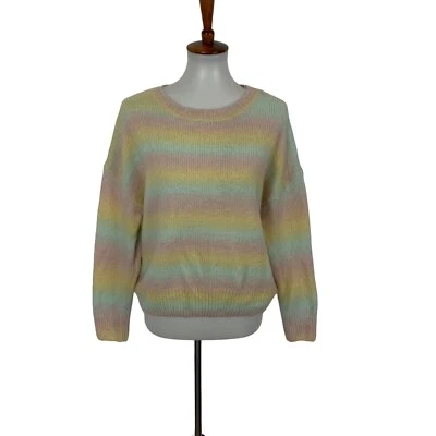 Lumiere Pastel Rainbow Striped Knit Sweater Soft Cozy Pullover Medium - Image 1 of 4
