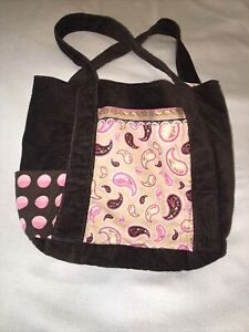 handmade tote bag pursePINK/BROWN, corduroy& cotton. MULTI-pockets