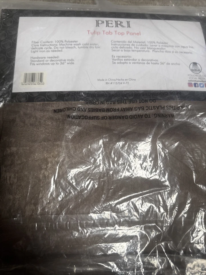 "Panel superior Peri Tulip Tab Taupe 52x84"" poliéster nuevo" Foto 1 de 1