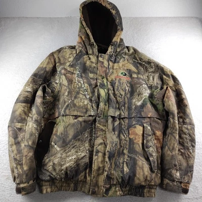 Chaqueta de bombardero camuflada Mossy Oak con capucha cremallera completa para hombre 2XL caza Foto 1 de 4