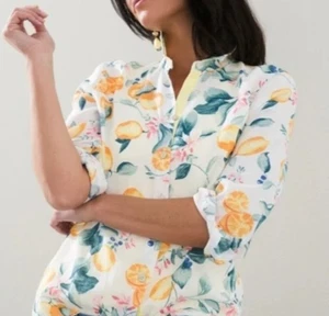 Top Chicos Limón Cítrico Lino Talla 12 Cuello Mangas 3/4 Popover Blanco Amarillo - Imagen 1 de 9