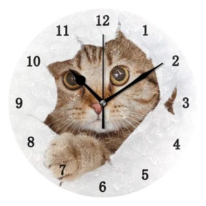 Cute Animal Cat Wall Clock, Silent Non Ticking Battery Operated Easy to Read ... - Picture 1 of 6