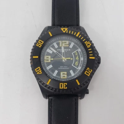 Akribos XXIV AK460YL Mens Light Up Swiss Magnifier Black Leather Mens Watch - Image 1 of 4