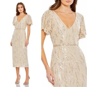 Nuevo con etiquetas Vestido Midi Mac Duggal Monótono Lentejuelas Brillantes Completamente Adornado Cóctel 2 - Imagen 1 de 12
