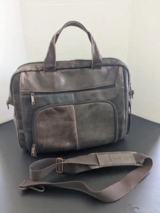 Distressed Leather Brown Top Load Travel Messenger Pilot Laptop Bag with Strap - Picture 1 of 12