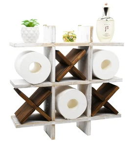 Tic Tac Toe Toilet Paper Holder Rack Rustic Whitewashed Wooden Toilet Paper S... - Picture 1 of 9