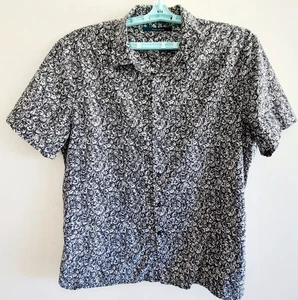 PERRY ELLIS Herren 1X Schwarz Weiß Print Kurzarm Gewebt Button-Down - Bild 1 von 10