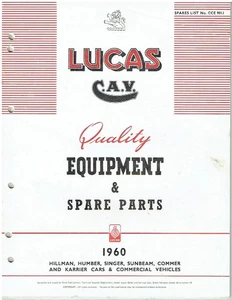 HILLMAN MINX S3A HUMBER HAWK S.SNIPE SUNBEAM RAPIER S3 '60 LUCAS PARTS CATALOGUE - Picture 1 of 1