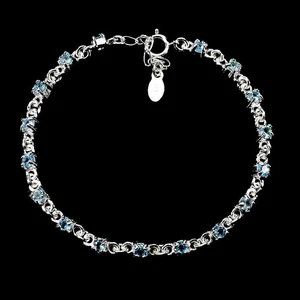 925 Sterling Silver Bracelet Round Sky Blue Topaz Gemstone Jewelry 7.5inches - Picture 1 of 13