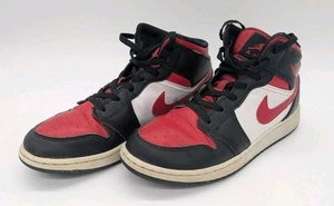 Nike Air Jordan 1 Mid Black Fire Red White 554725-079 Size 7Y - Picture 1 of 12