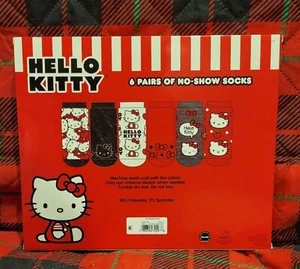 HELLO KITTY SANRIO 6 PAIRS OF NO-SHOW SOCKS  L SHOE SIZE 4-10 - Picture 1 of 2