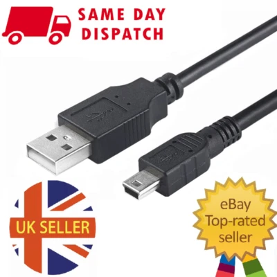 1M 2M 3M MINI USB 2.0 Cable Sync+Charge Lead Type A to 5 Pin B Phone Charger UK - Image 1 of 4