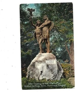 Postal, Portland Oregon, estatua de la Venida del Hombre Blanco - Imagen 1 de 2