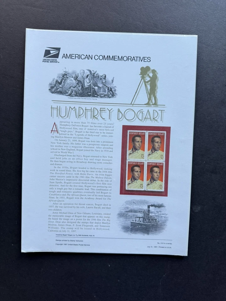 US 1997 Commemorative Panel (519) Humphrey Bogart +MNH #3152 +Hollywood Legend - Image 1 of 1