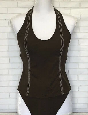 ANNE COLE Traje de Baño Tankini Mujer Conjunto de 2 Piezas Marrón Acolchado Halter Top Traje de Baño Foto 1 de 4