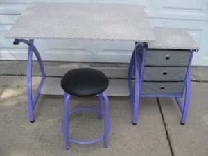 Adjustable Drafting, Crafting Table with Stool and Storage Drawers, Art Desk - Picture 1 of 12