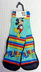 Mickey Mouse Teal w Blue Red Yellow Stripes - Rock'em Socks Youth Kids' Crew NWT - Picture 1 of 4