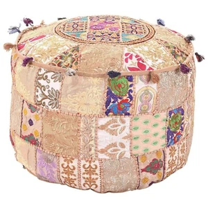 18"Indian Beige Cotton Patchwork Ottoman Pouf Cover Home Decor Cushion Covers AU - Picture 1 of 3