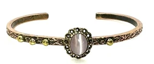 COPPER CUFF BRACELET - Handmade - Hand Carved - Amethyst Stone- Adjust. Size - Picture 1 of 13