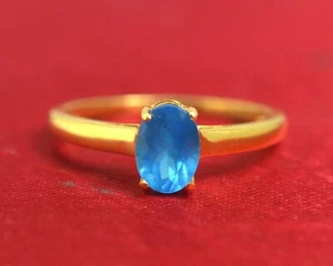 14K Yellow Gold Engagement Ring Natural 7X5 mm Oval Cut Neon Apatite Gemstone - Picture 1 of 4