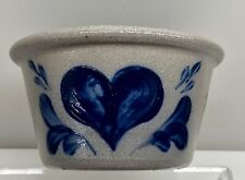 1 Rowe Pottery Primitive Blue Heart Salt Glazed Crock Stoneware 5