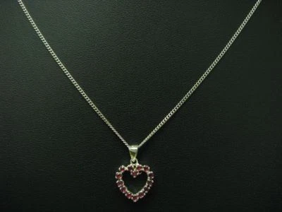 925 Argento Sterling Catena & Cuore Ciondolo Con Spinello Carico/Liebe / 43,1cm - Immagine 1 di 3