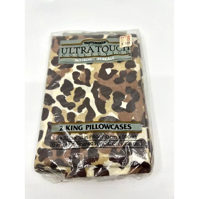 VNTG Taste Maker by J.P. Stevens 2 King Size Leopard Print Pillowcases 20 x 36 - Image 1 of 3