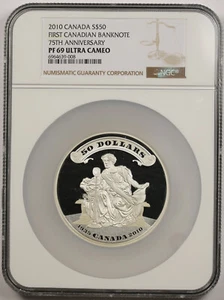 2010 Canada First Canadian Banknote 75th Ann $50 Silver PF 69 Ultra Cameo NGC - Picture 1 of 4