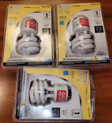 Utiltech 3 Bulb Lot Soft White GU24 Twist Lock Base Light Bulbs 13W - Image 1 of 3