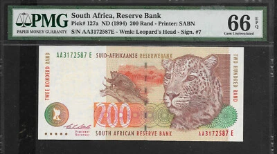 South Africa 1994 200 Leopard 127a PMG 66 Gem Uncirculated EPQ - Image 1 of 2