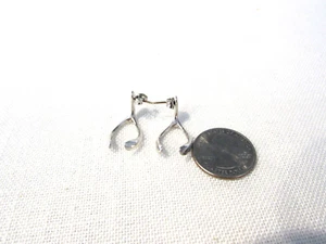 Vintage .925 Sterling Silver HB Signed Wishbone Shaped Earrings - Post Style - Picture 1 of 7