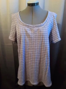 Crochet knit Boho Top womens L Lavender Blue stripe scoop neck Raglan t-shirt - Picture 1 of 6