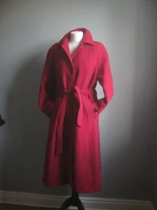 ABRIGO VINTAGE ROJO PURA LANA NUEVA 12 14 INGLÉS SEÑORA cinturón 100% ajuste acampanado frambuesa - Imagen 1 de 19