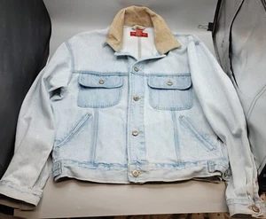 Vintage Banana Republic Jean Jacket Men's Small Blue Denim Trucker Leather Trim - Picture 1 of 17