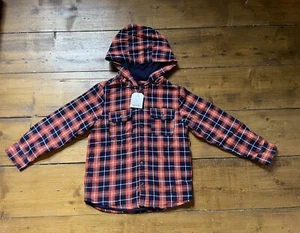 BNWT Next Boys Checked Fleece Lined Hooded shirt Top 4 Years - Picture 1 of 8