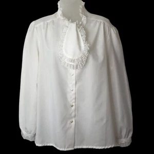 Vintage Rhapsody Womens White Lace Ruffled Blouse Long Sleeve XL Office 1980's - Picture 1 of 11